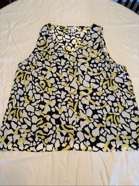 Nine West Black White and Yellow Abstract Print Sleeveless Blouse
